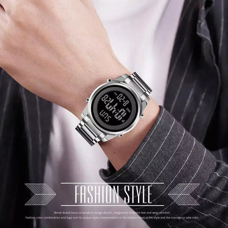 Skmei relógio de pulso masculino luxuoso, à prova d'água, aço inoxidável, eletrônico, esportivo, digital, 1611