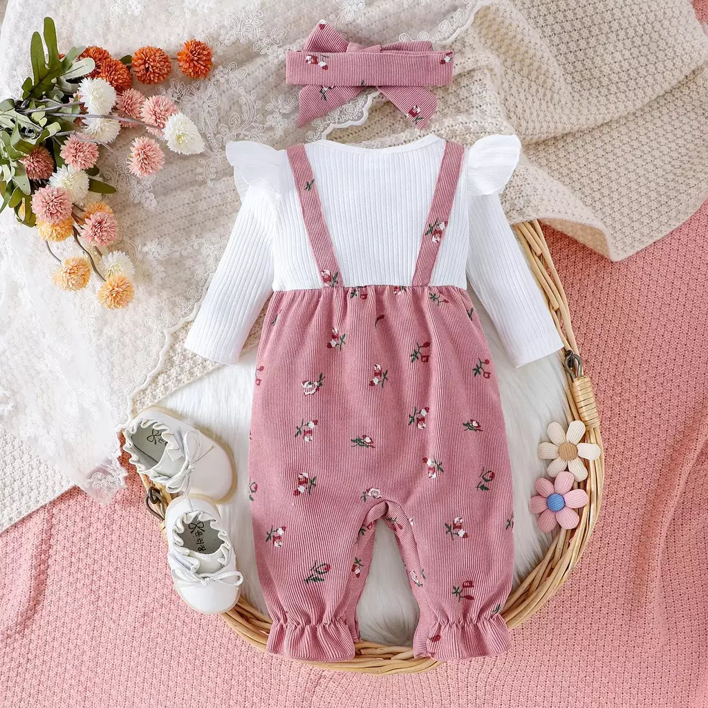 Citgeett outono infantil bebê meninas manga longa macacão floral impressão retalhos arco macacões bonito bandana conjunto de roupas