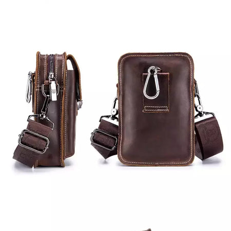 BULLCAPTAIN-Pacotes de Cintura de Couro Genuíno para Homens, Cinto Casual, Bolsa de Telefone Móvel 100% Couro Pequena Bolsa de Ombro