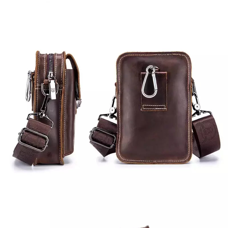 BULLCAPTAIN-Pacotes de Cintura de Couro Genuíno para Homens, Cinto Casual, Bolsa de Telefone Móvel 100% Couro Pequena Bolsa de Ombro