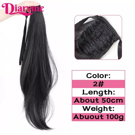 Extensões sintéticas longas do cabelo do rabo de cavalo para mulheres, preto, marrom, reistan do calor, rabo de pônei, cabelo falso, grampo no hairpiece