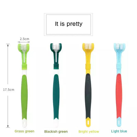 Escova de dentes de plástico para animais de estimação, 3 lados, remoção de tártaro, mau hálito, limpeza de boca, cuidados dentários para animais de estimação, boca de limpeza de gato