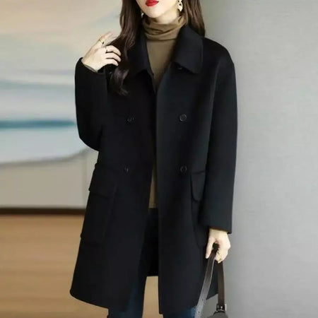 Casaco de lã feminino trespassado lapela gola de comprimento médio lã trench coat ultra-grosso moda manter quente inverno outwear casaco