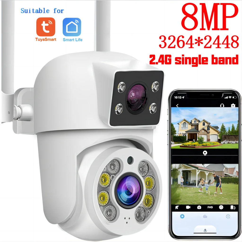 Tuya 8mp wifi câmera ip ptz lente dupla tela dupla detecção manual cor cheia visão noturna câmera de vigilância segurança ao ar livre