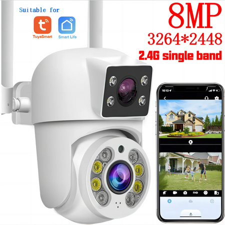 Tuya 8mp wifi câmera ip ptz lente dupla tela dupla detecção manual cor cheia visão noturna câmera de vigilância segurança ao ar livre