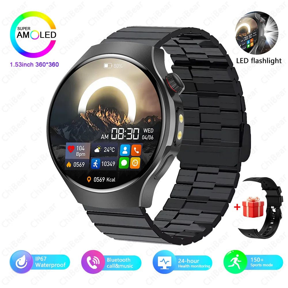 Novo relógio inteligente masculino tela de toque completa bússola bluetooth chamada lanterna esportes atividade fitness freqüência cardíaca à prova dwaterproof água smartwatch