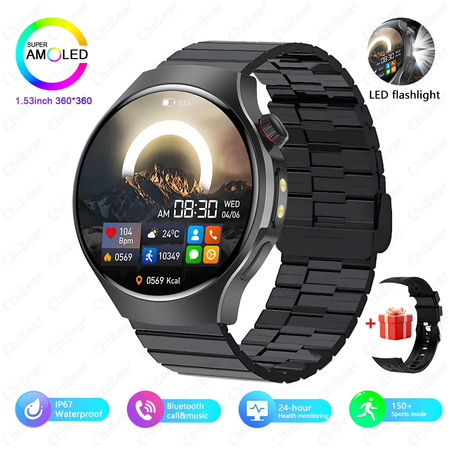 Novo relógio inteligente masculino tela de toque completa bússola bluetooth chamada lanterna esportes atividade fitness freqüência cardíaca à prova dwaterproof água smartwatch