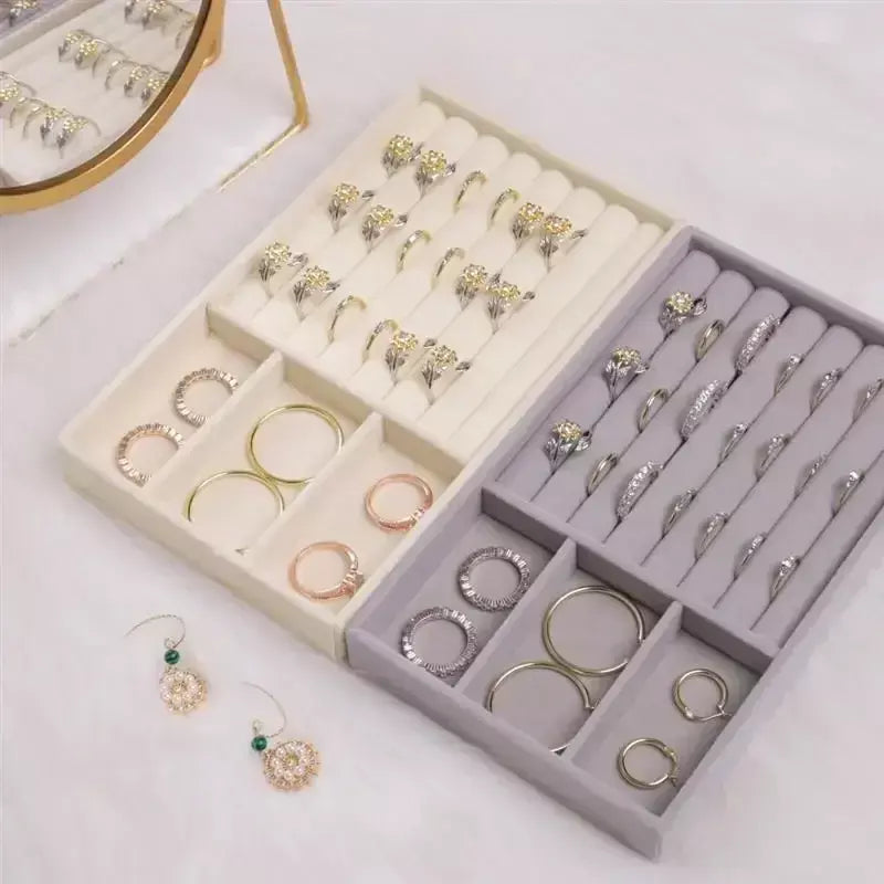 Atualizar caixa de armazenamento de jóias de veludo colar empilhável bandeja de exibição pulseira brinco organizadores diy artesanato gaveta caixa cinza