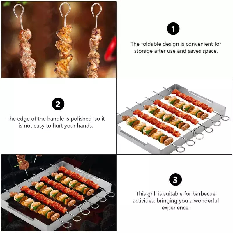 Grelha portátil churrasco suporte kebab espeto rack de aço inoxidável churrasco shish kabob espetos aço grelhar casa ao ar livre grills ferramentas