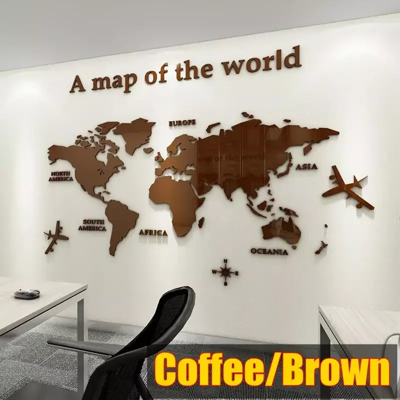 Mapa mundi 3d adesivo de parede acrílico cor sólida cristal quarto parede com sala estar sala de aula adesivos ideias de decoração de escritório