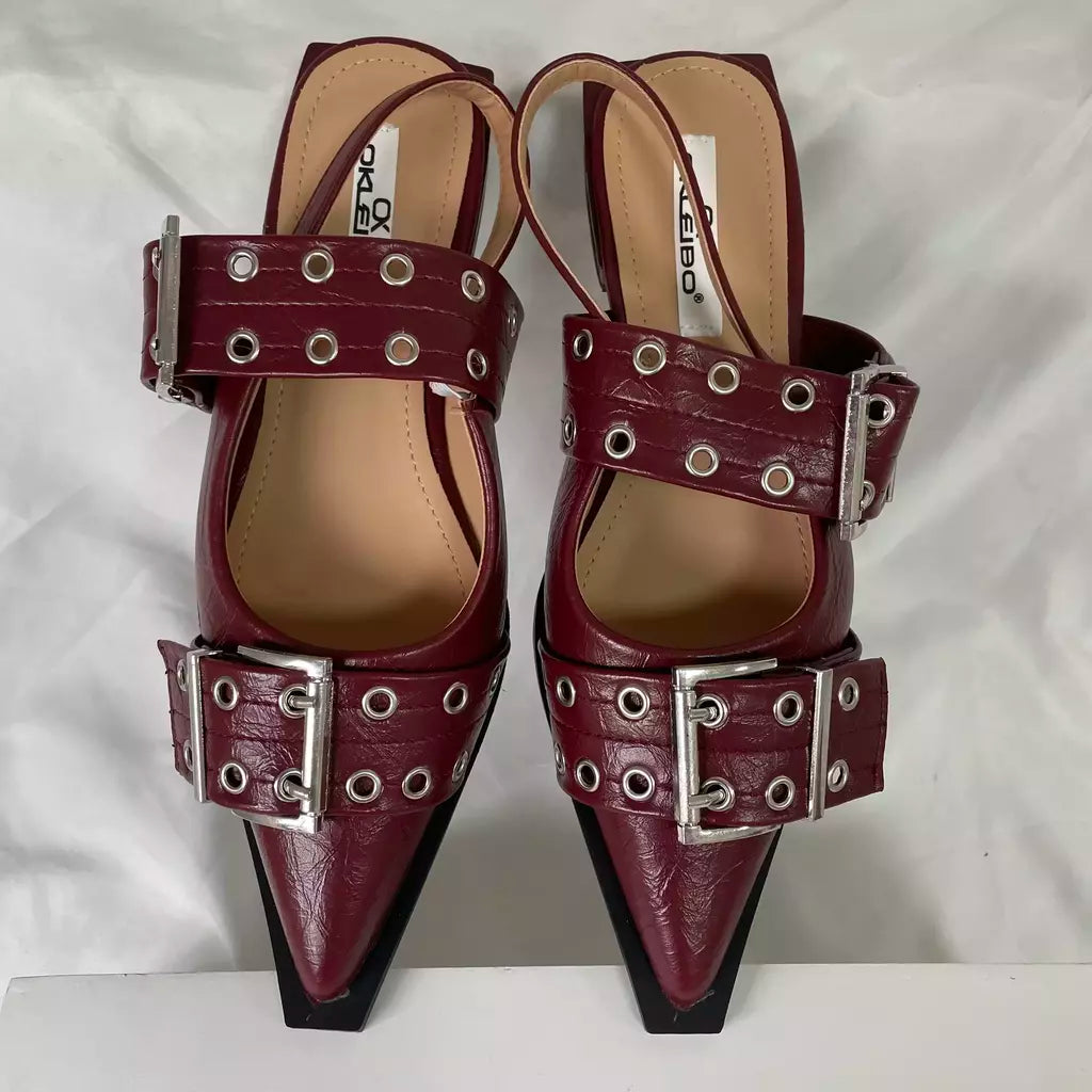 Sandálias femininas de dedo apontado, calçados rasos, Slingbacks, sapatos femi