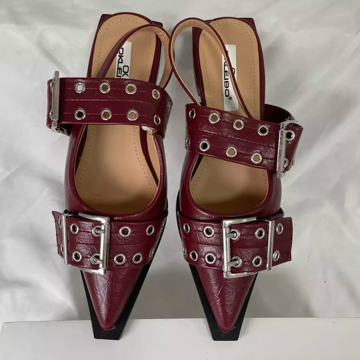 Sandálias femininas de dedo apontado, calçados rasos, Slingbacks, sapatos femi