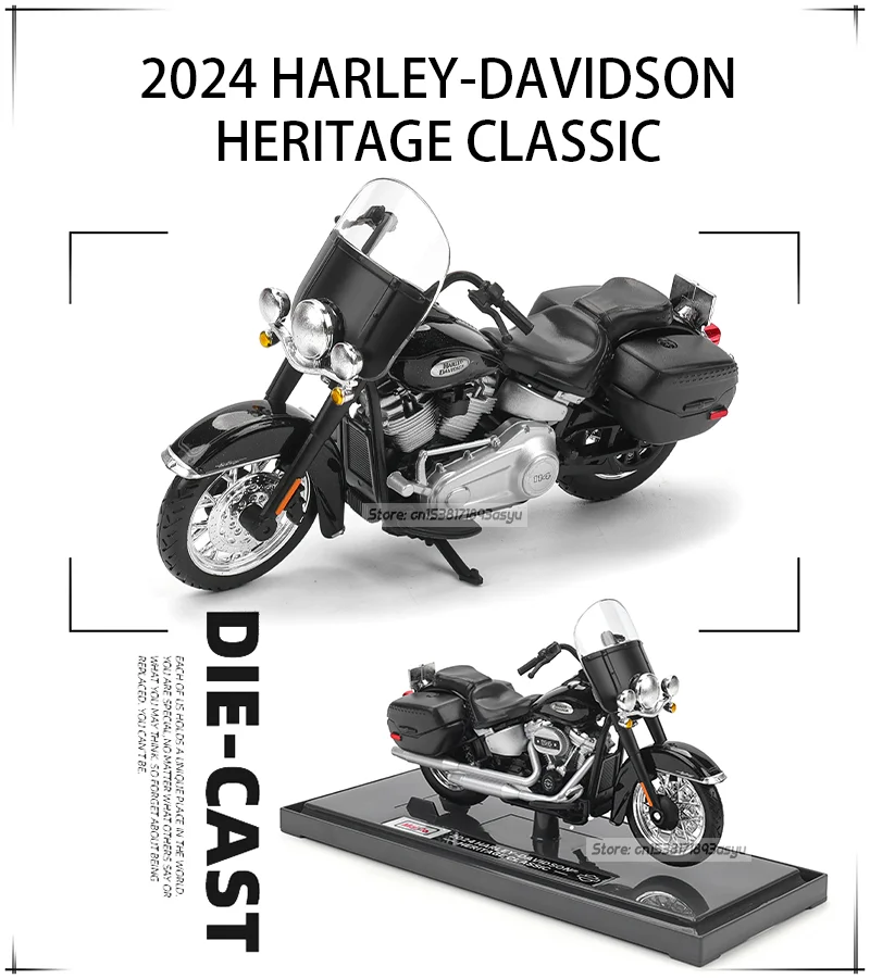 Maisto 1:18 Harley-Davidson Motocicleta 2024 Harley Davidson Heritage Classic Alloy Modelo de motocicleta Coleção de carros de brinquedo