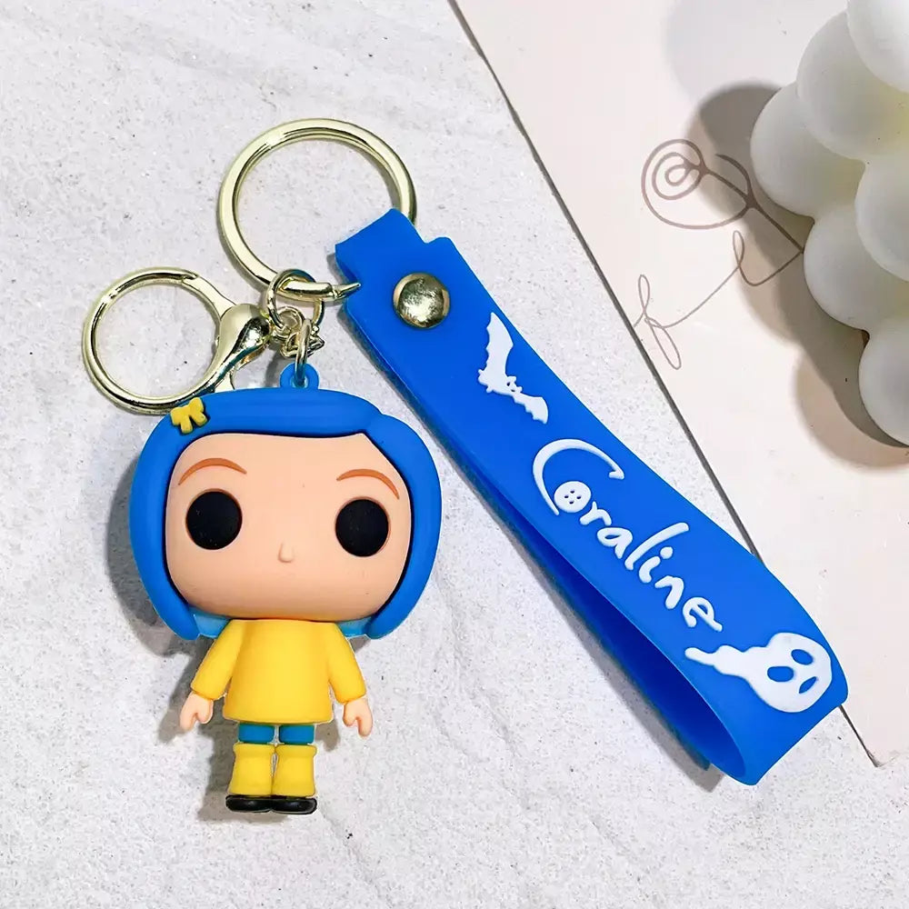 Criativo dos desenhos animados filme de ação coraline figura boneca modelo bonito boneca pvc chaveiro ornamento chaveiro pingente crianças presentes