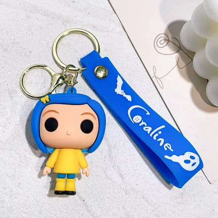 Criativo dos desenhos animados filme de ação coraline figura boneca modelo bonito boneca pvc chaveiro ornamento chaveiro pingente crianças presentes