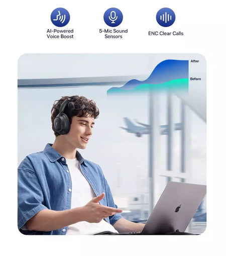 Baseus EH10 NC ANC Fones de ouvido sem fio 45dB Fones de ouvido híbridos adaptativos com cancelamento de ruído Hi-Res LDAC Fone de ouvido Bluetooth 6.0 80 horas