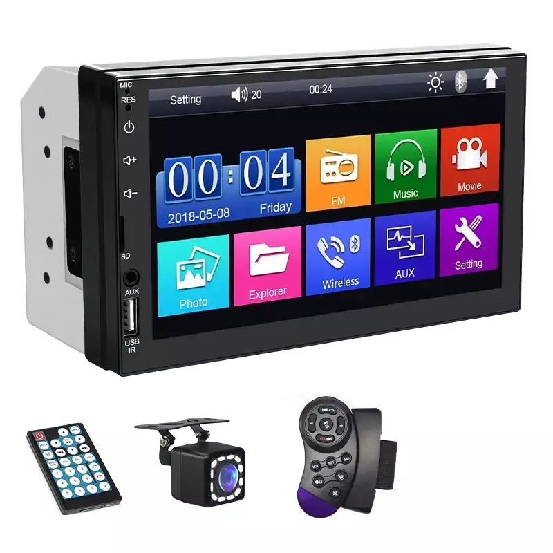 Hippcron 2din rádio do carro multimídia mp5 player com fio carplay android auto 7 "tela de toque fm aux entrada bluetooth suporte câmera