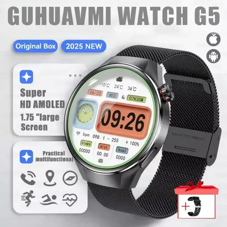 2025 novo relógio original g5 plus relógio inteligente 1.75 "hd tela amoled gps pista freqüência cardíaca bluetooth chamada bússola smartwatch para homem