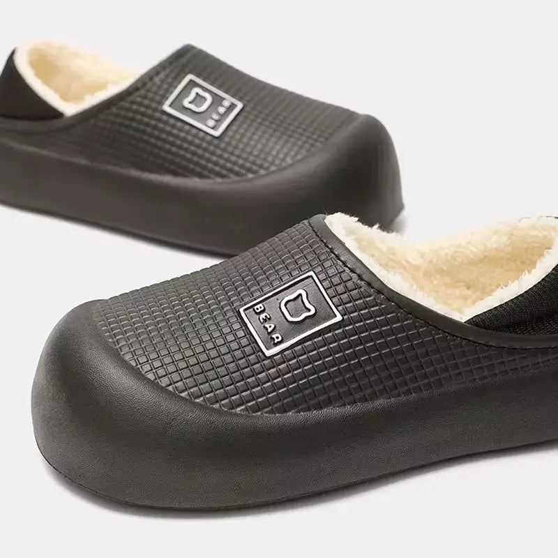 Chinelos de algodão para mulheres inverno saco à prova dwaterproof água salto quente antiderrapante chinelos de pelúcia para homens fundo grosso sapatos de casal