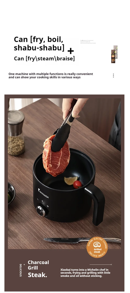 Panela elétrica antiaderente de 1,8l, panela multifuncional, panela de arroz cozido no vapor única/dupla com função de fritura elétrica