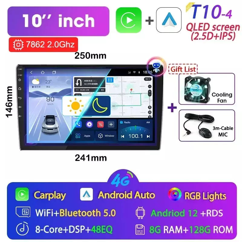 Srnubi 7 9 10 ''Android 12 2 Din Rádio de carro para Toyota VW Kia Nissan Honda Lada Ford Reprodutor multimídia Carplay Estéreo 4G GPS DVD