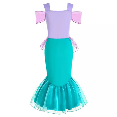 Meninas roxo-azul sereia ariel cosplay vestido de halloween vestido de festa de aniversário meninas praia vestido de férias
