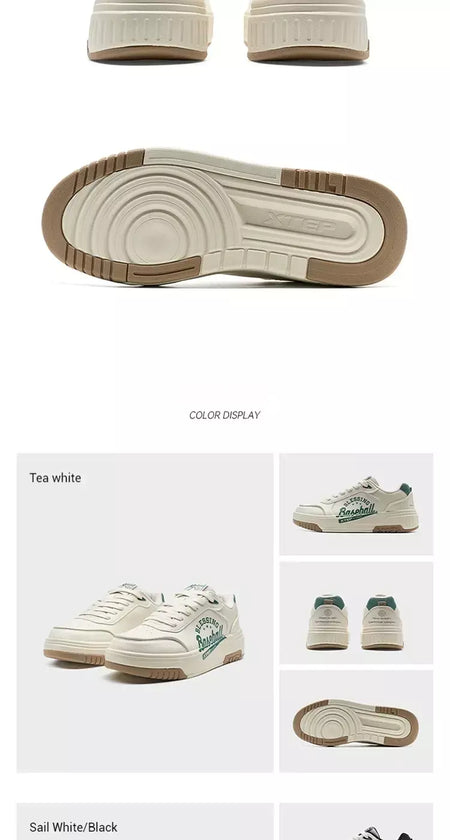 Xtep Board Shoes para homens 2025 primavera antiderrapante embrulho confortável retro sola grossa moda casual sapatos brancos 975119310050