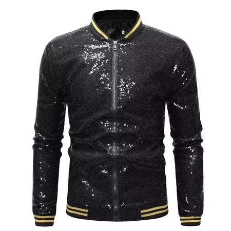 Brilhante Sequins Sparkle Bomber Jacket Homens 2023 Mais Novo Ouro Glitter Listrado Zipper Mens Jaquetas E Casacos Festa Dance Show Roupas