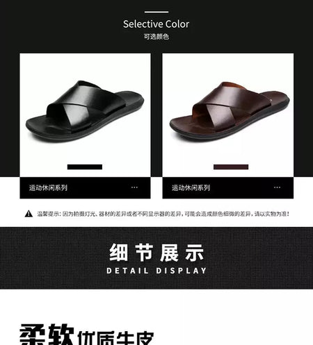 Sandálias para homens chinelos de couro genuíno marca de luxo moda masculina apartamentos casuais antiderrapantes praia sandalia zapatos hombre 2024
