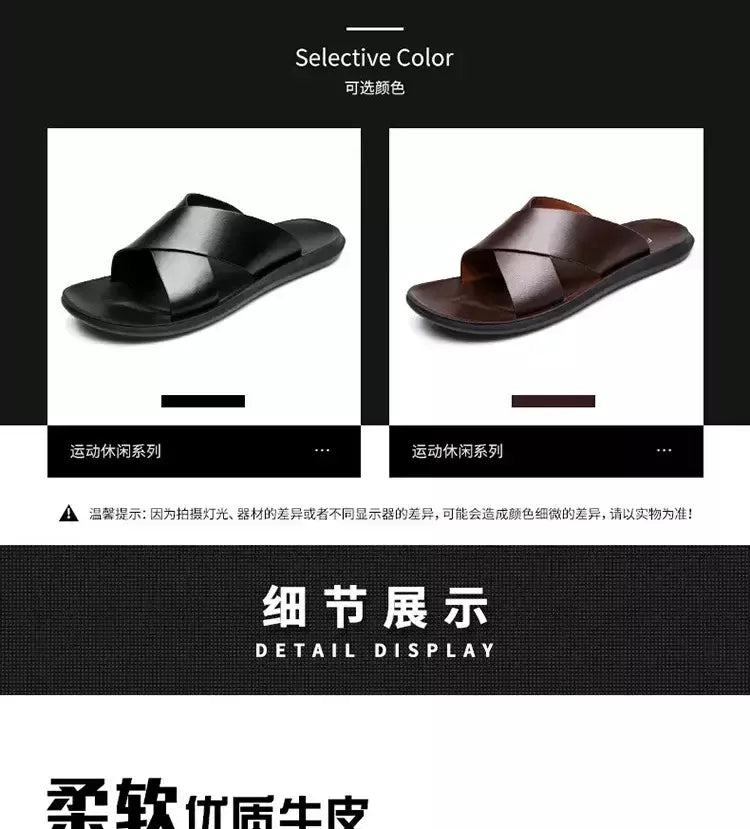 Sandálias para homens chinelos de couro genuíno marca de luxo moda masculina apartamentos casuais antiderrapantes praia sandalia zapatos hombre 2024