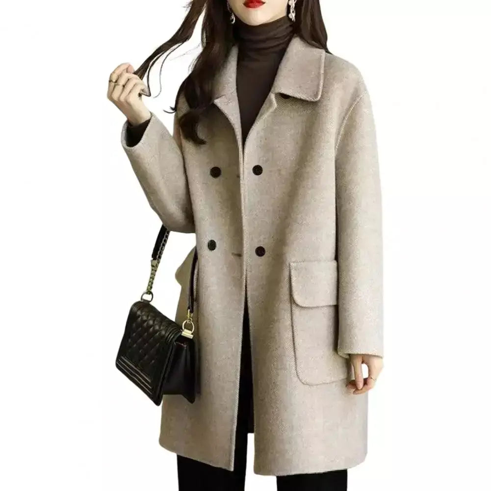 Casaco de lã feminino trespassado lapela gola de comprimento médio lã trench coat ultra-grosso moda manter quente inverno outwear casaco