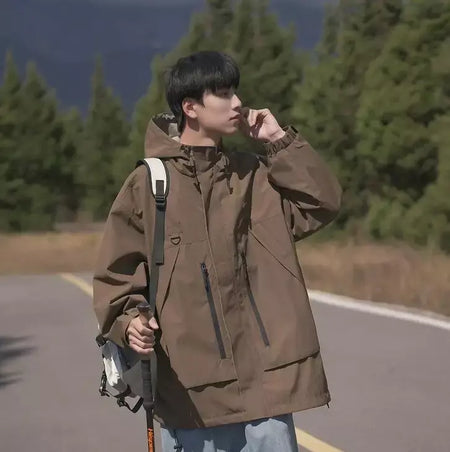 Jaqueta masculina vintage à prova de vento, jaqueta ao ar livre estilo montanha americana funcional casaco de trabalho primavera japão retrô streetwear