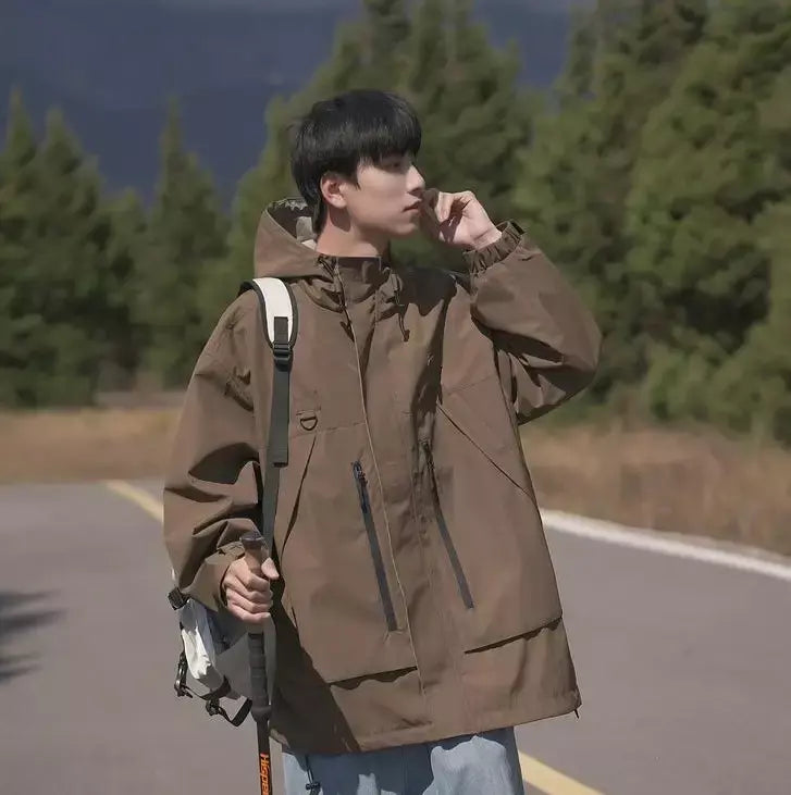 Jaqueta masculina vintage à prova de vento, jaqueta ao ar livre estilo montanha americana funcional casaco de trabalho primavera japão retrô streetwear