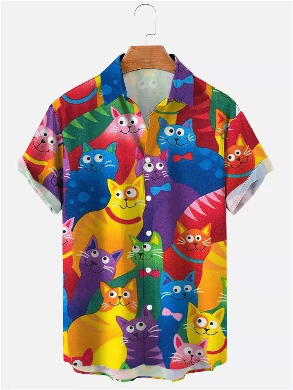 Camisa havaiana dos desenhos animados de anime masculino, Tops de manga curta, roupas casuais masculinas, rua, animais, gatos, retrô, 3D Tees, verão