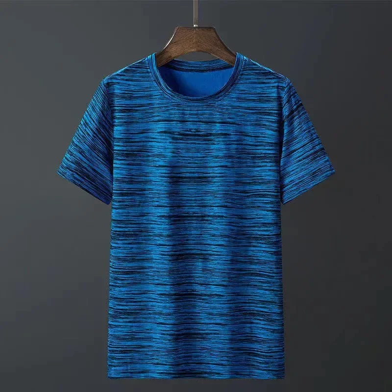 Camiseta esportiva leve masculina, manga curta, camisa de seda gelada, absorvente de suor, secagem rápida, corrida fitness, verão