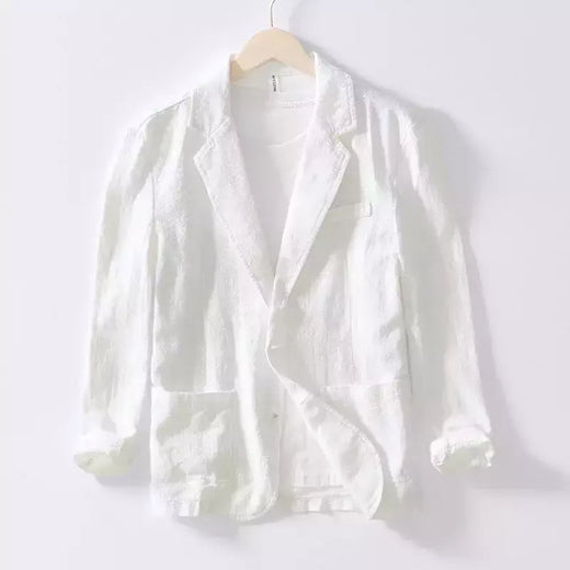 Blazer casual masculino, terno de linho de algodão branco sólido, casaco fino e respirável, casaco de negócios masculino, primavera, verão, 2022