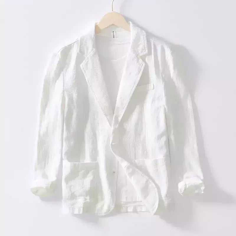 Blazer casual masculino, terno de linho de algodão branco sólido, casaco fino e respirável, casaco de negócios masculino, primavera, verão, 2022