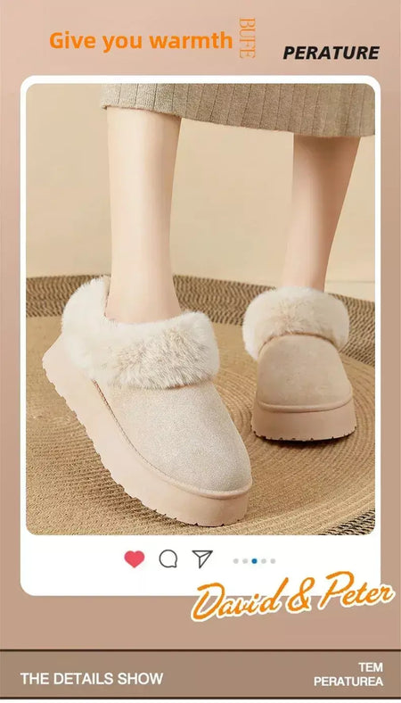Botas de neve de fundo grosso feminino outono inverno novo estilo casual quente velo forrado pão sapato de algodão transfronteiriço