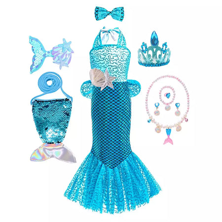 Meninas escala roxa princesa sereia ariel cosplay vestido de halloween vestido de festa de aniversário meninas verão praia vestido de férias