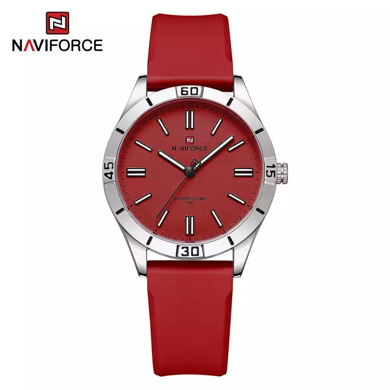 Naviforce relógio de pulso feminino simples, pulseira de silicone impermeável, novo design, moda, para senhoras, 2024