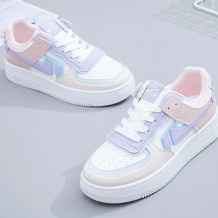 Sapatos de corrida casuais planos com cordões elegantes, tênis de corrida confortáveis de sola grossa, dedo do pé redondo, respirável, resistente ao desgaste