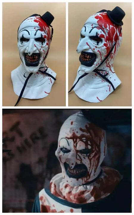 Horror Terrifier Palhaço Cosplay Máscara, Látex, Suave, Demônio, Mal, Coringa, Festa de Halloween, Fantasia, Adulto, Tamanho Único