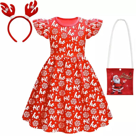 Novo natal meninas vestido carta papai noel impressão carnaval festa crianças roupas de natal masquerade desempenho roupas infantis