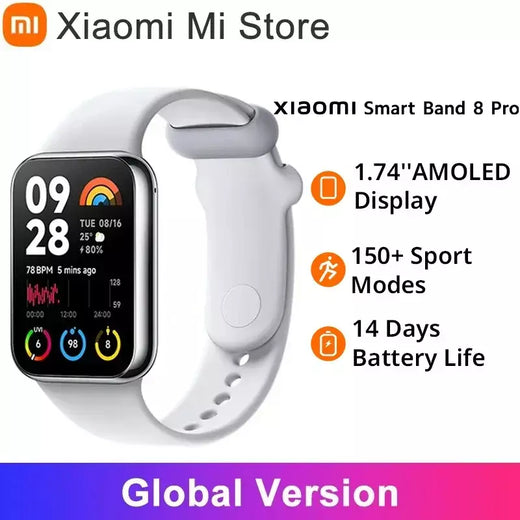 Versão global xiaomi mi band 8 pro pulseira inteligente 5atm à prova dwaterproof água 150 modos esportivos 1.74 "tela amoled gps oxigênio no sangue