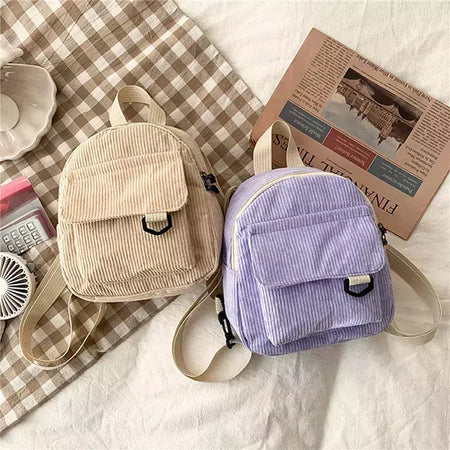Mini mochila feminina, mochila escolar de veludo simples pequena, grande capacidade, mochila feminina durável, monocromática, casual, viajando, moda