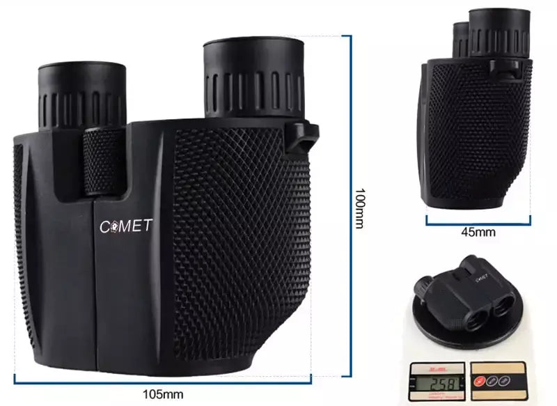 Comet binóculos 10x25 bolso de longo alcance hd telescópio dobrável compacto bak4 prisma binocular escopo óptico lente fmc para caça