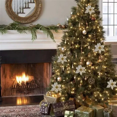 10 pçs grandes lantejoulas flor de natal glitter poinsétia 5.5 polegada flores artificiais enfeites de árvore de natal decorações para casa