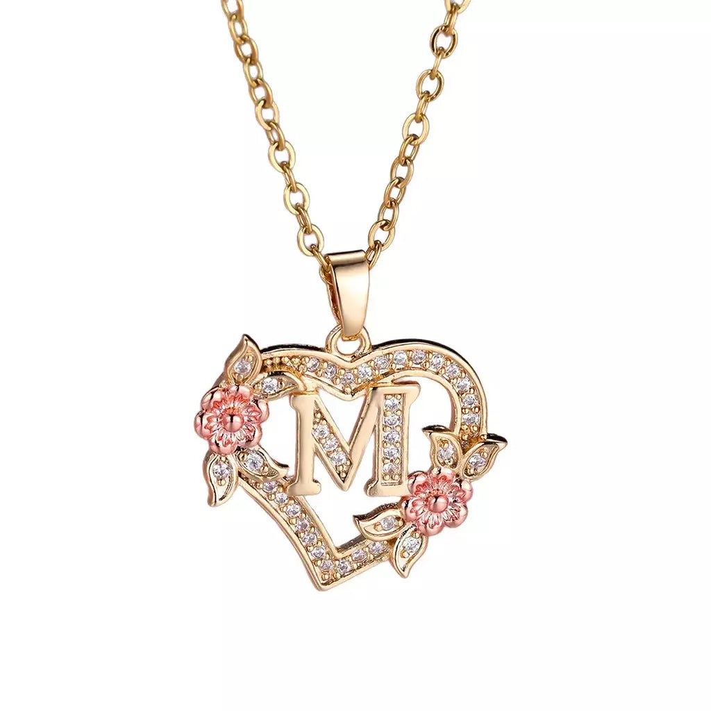 Venda quente oco amor flor 26 letras em inglês pingente de diamante senhora colar pingente personalizado moda clavícula corrente