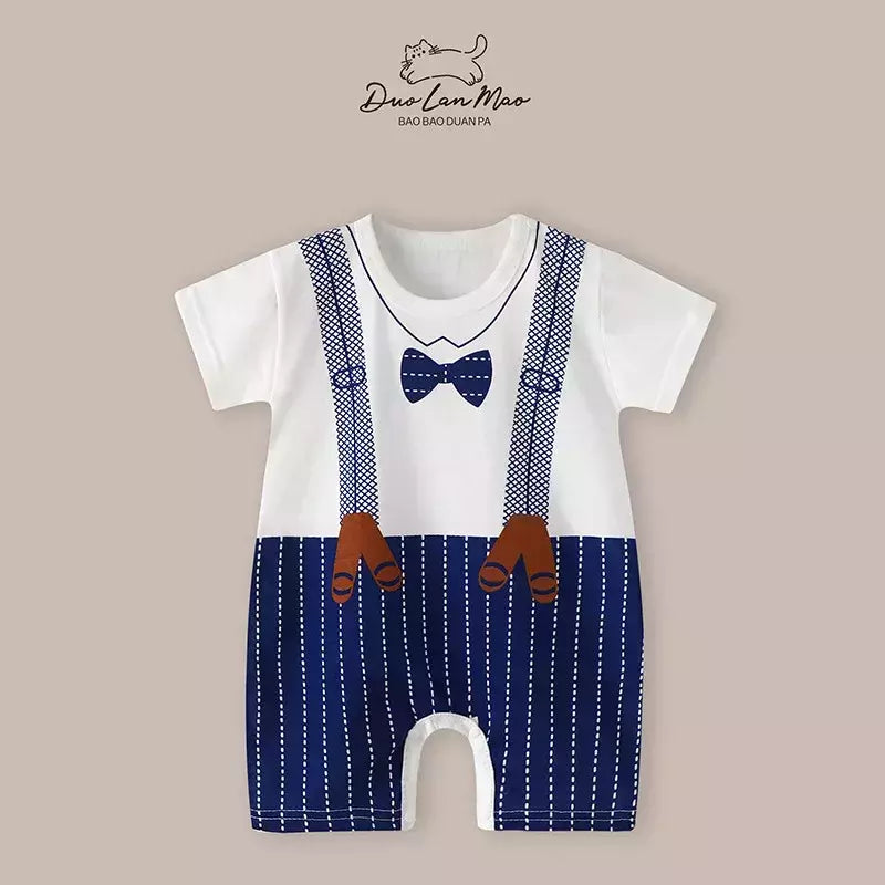 Macacão fino dos desenhos animados para bebês meninos e meninas, macacão de manga curta, macacão infantil recém-nascido, traje de verão, novo, 0-2 anos
