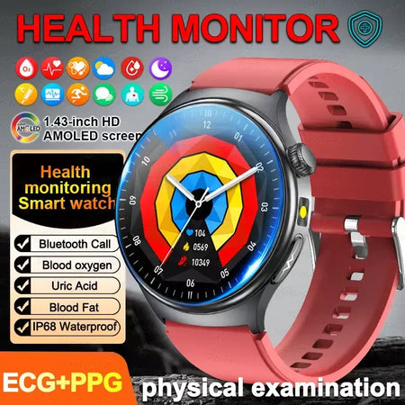2026 novo relógio inteligente masculino feminino exame micro-físico ecg + ppg oxigênio no sangue ácido úrico pressão arterial safira smartwatch masculino